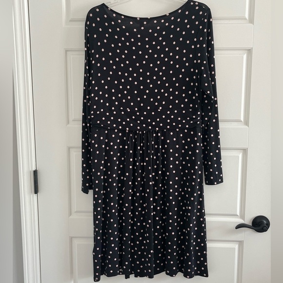 Boden Abigail Black and Pink Polka Dot Long Sleeve Dress Size 10P Jersey Knit - Picture 9 of 16